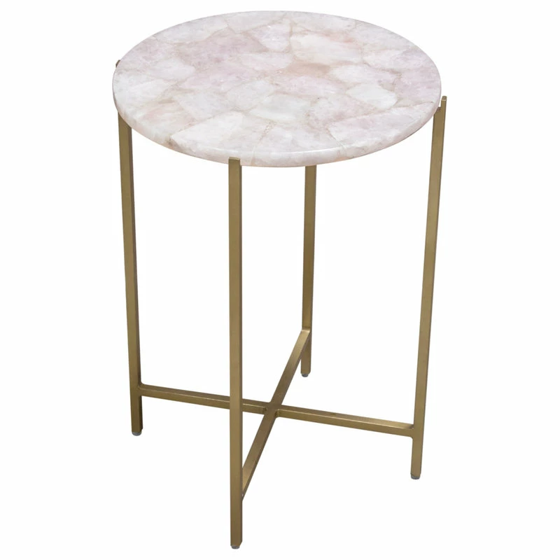 Diamond Sofa Mika Round Accent Table With Rose Quartz Top With Brass Base 5 Diamond Sofa Mika Round Accent Table With Rose Quartz Top With Brass Base - Image 3