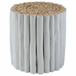 East At Main's Stanley White Round Teakwood Stool