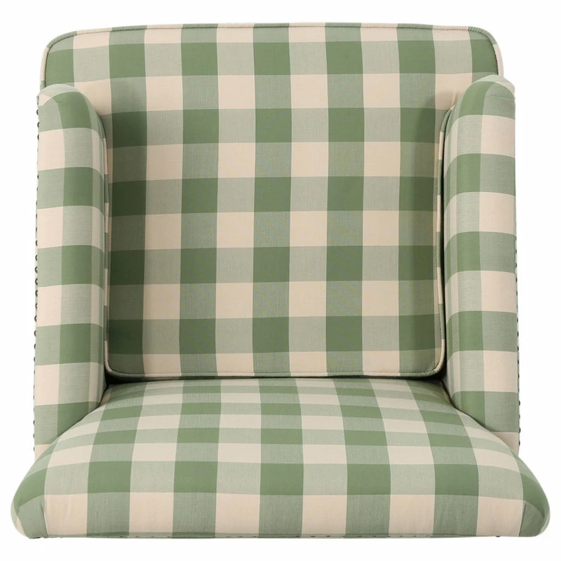GDFStudio GDF Studio Eve Tufted Fabric Club Chair, Green Checkerboard/Dark Brown 9 GDFStudio GDF Studio Eve Tufted Fabric Club Chair, Green Checkerboard/Dark Brown - Image 7