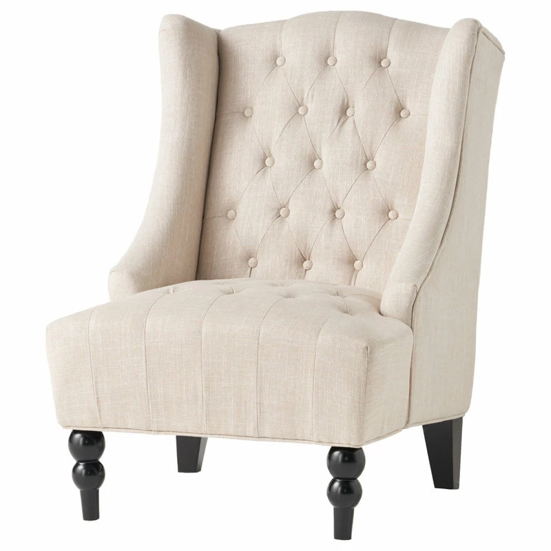 GDFStudio GDF Studio Clarice Tall Wingback Tufted Fabric Accent Chair, Light Beige 3 GDFStudio GDF Studio Clarice Tall Wingback Tufted Fabric Accent Chair, Light Beige