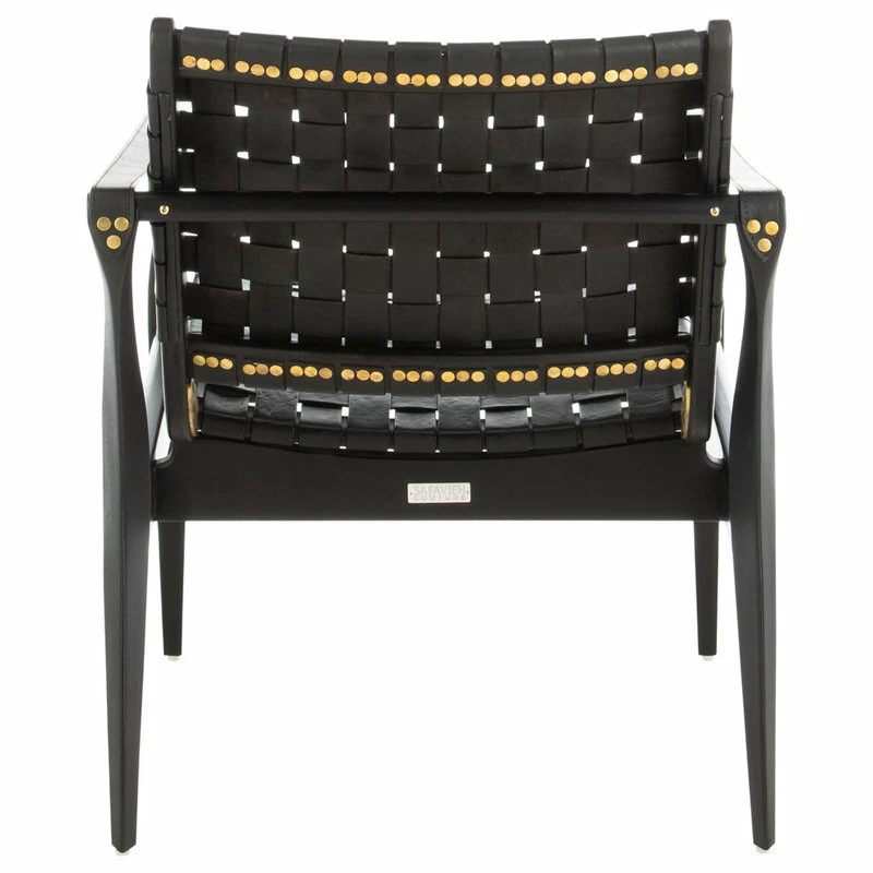 Safavieh Dilan Leather Safari Chair, Black/Black 6 Safavieh Dilan Leather Safari Chair, Black/Black - Image 4