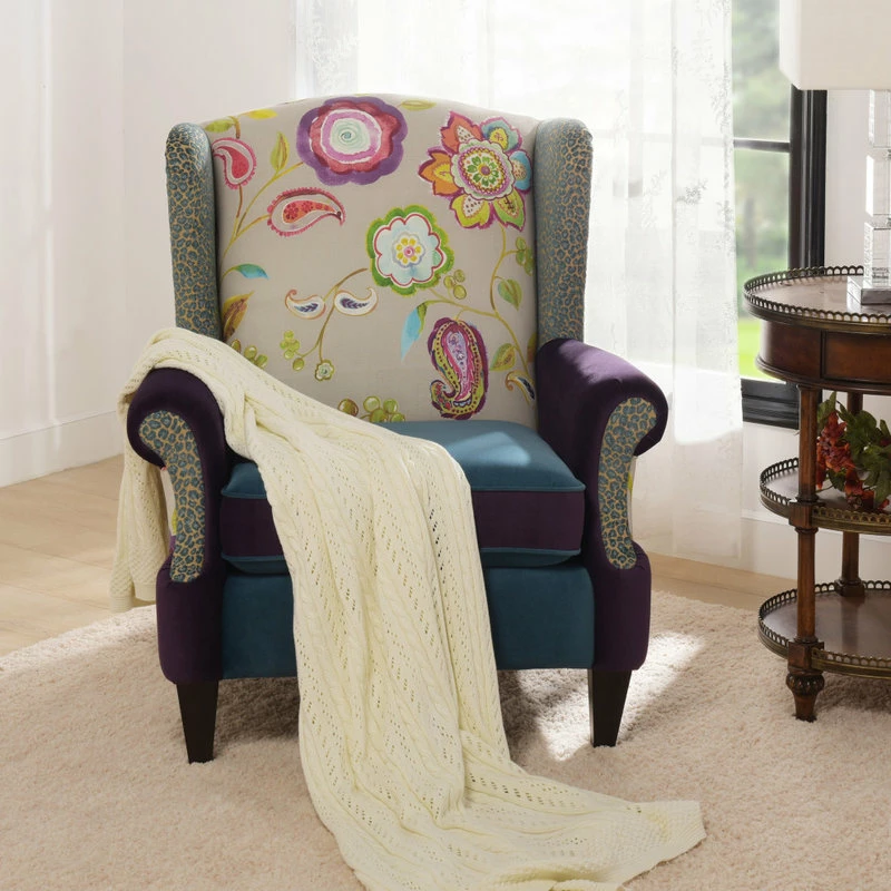 Jennifer Taylor Home Anya Boho Chic Wingback Accent Arm Chair, Floral & Leopard, Purple Blue Teal 4 Jennifer Taylor Home Anya Boho Chic Wingback Accent Arm Chair, Floral & Leopard, Purple Blue Teal - Image 2