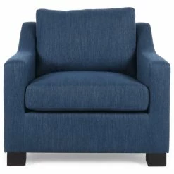 GDFStudio Casen Fabric Club Chair, Navy Blue/Dark Brown