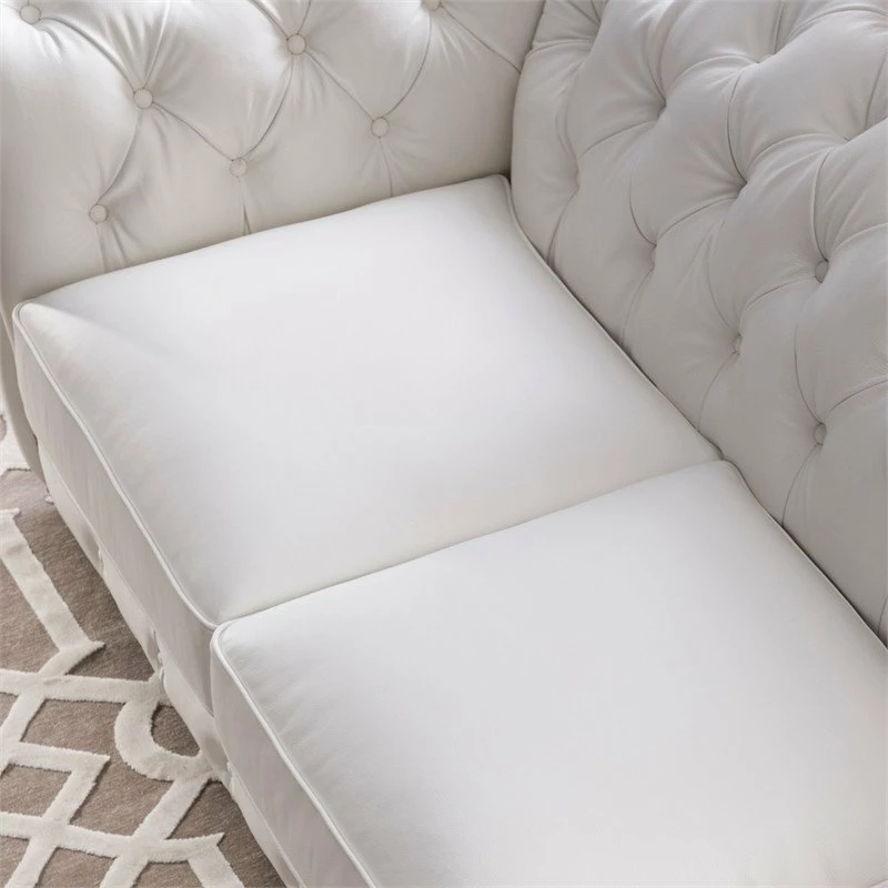 Bowery Hill Traditional Leather Chesterfield Sofa In White Finish 6 Bowery Hill Traditional Leather Chesterfield Sofa In White Finish - Image 4