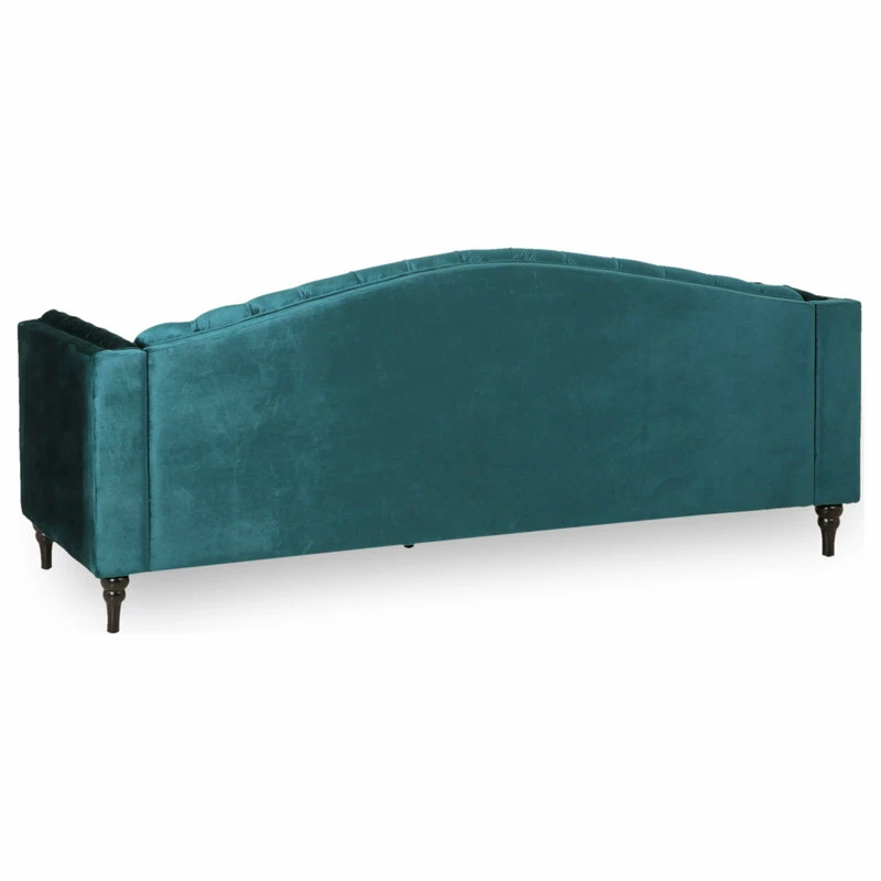 GDFStudio Bonnie Traditional Button Tufted Velvet 3 Seater Sofa, Teal/Dark Brown 7 GDFStudio Bonnie Traditional Button Tufted Velvet 3 Seater Sofa, Teal/Dark Brown - Image 5