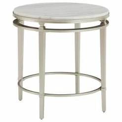 Inspire Q Milroy Champagne Silver Finish Round Marble Top End Table