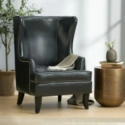 GDFStudio GDF Studio Jameson Tall Wingback Leather Club Chair, Black -GDF sofa Shop eea1a1d5039fdd96 1590 w800 h800 b0 p0