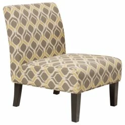 GDFStudio GDF Studio Kalee Contemporary Accent Chair, Yellow And Gray Ikat Pattern/ Matte Black, Fabric