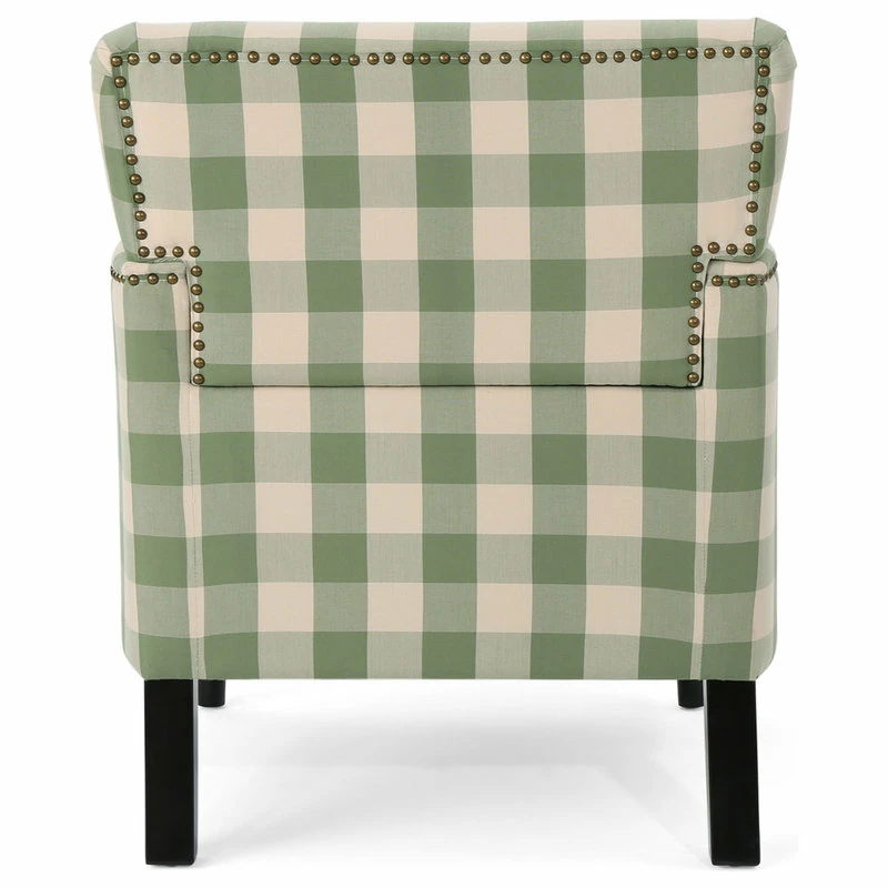 GDFStudio GDF Studio Eve Tufted Fabric Club Chair, Green Checkerboard/Dark Brown 8 GDFStudio GDF Studio Eve Tufted Fabric Club Chair, Green Checkerboard/Dark Brown - Image 6