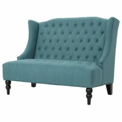 GDFStudio GDF Studio Leona Traditional High Back Tufted Winged Fabric Loveseat, Dark Teal