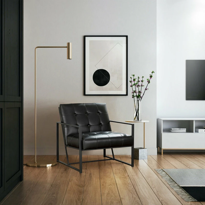 Glitzhome 29.25"H PU Leather Tufted Accent Chair, Black 11 Glitzhome 29.25"H PU Leather Tufted Accent Chair, Black - Image 9