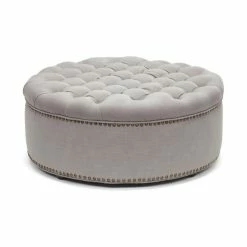 Baxton Studio Iglehart Beige Linen Modern Tufted Ottoman