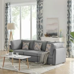 Lilola Home Amira Gray Linen Fabric Sofa Couch With Accent Pillows -GDF sofa Shop f0919e150faf497e 4919 w800 h800 b0 p0