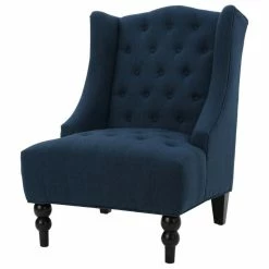 GDFStudio GDF Studio Adriana Tall Wingback Tufted Fabric Club Chair, Dark Blue
