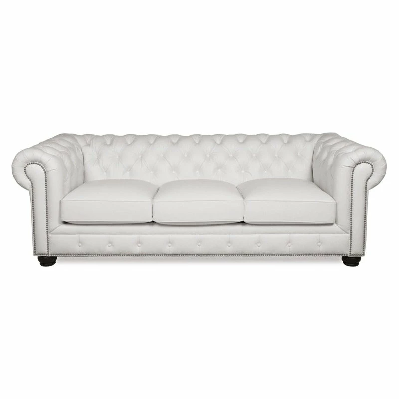 Bowery Hill Traditional Leather Chesterfield Sofa In White Finish 3 Bowery Hill Traditional Leather Chesterfield Sofa In White Finish