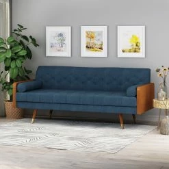 GDFStudio GDF Studio Aidan Mid Century Modern Tufted Fabric Sofa, Navy Blue/Dark Walnut -GDF sofa Shop f13100ec0f906d3e 1473 w800 h800 b0 p0
