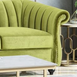 GDFStudio Olga Modern Glam Velvet 3 Seater Sofa, Sage, Dark Brown -GDF sofa Shop f25110350f906680 3728 w800 h800 b0 p0