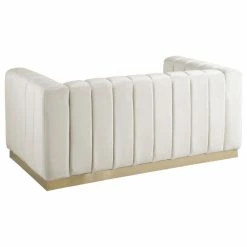 Meridian Furniture Marlon Velvet Loveseat With Brushed Gold Stainless Steel Base, Cream -GDF sofa Shop f2d1484802740f95 6416 w800 h800 b1 p0