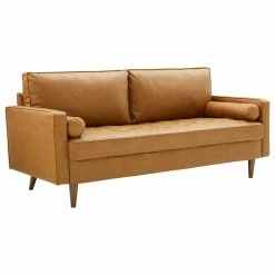 LexMod Valour Upholstered Faux Leather Sofa, Tan