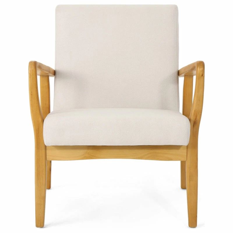 GDFStudio GDF Studio Isaac Mid Century Modern Fabric Club Chair, Ivory/Walnut 6 GDFStudio GDF Studio Isaac Mid Century Modern Fabric Club Chair, Ivory/Walnut - Image 4
