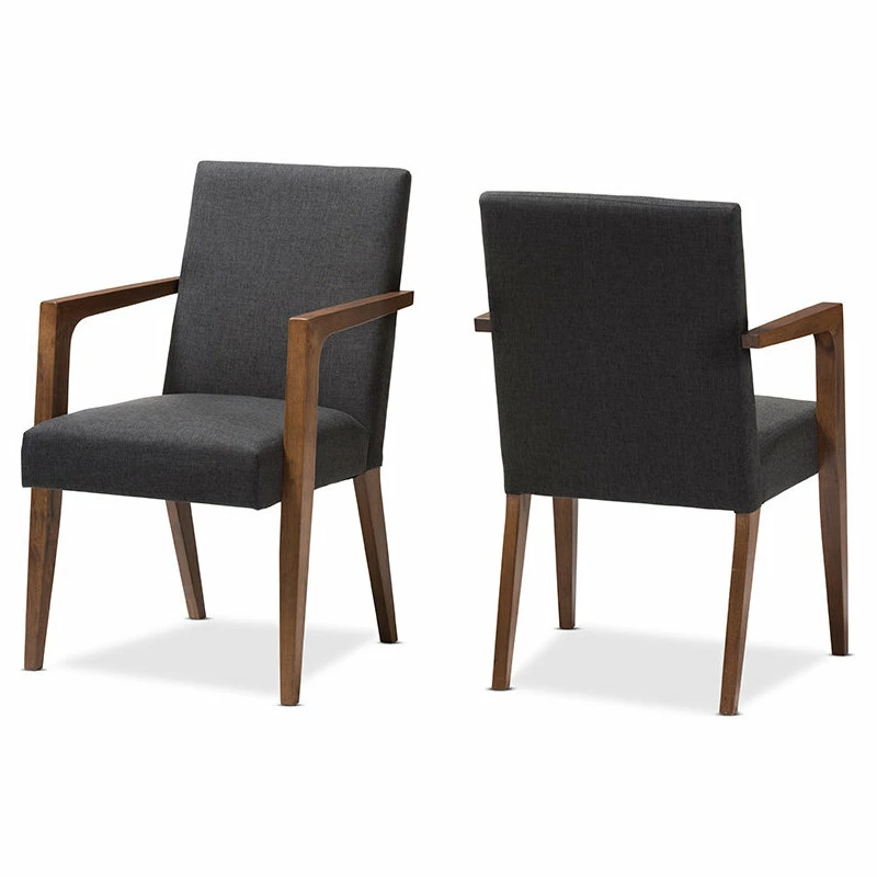 Baxton Studio Andrea Mid-Century Modern Dark Gray Upholstered Wooden Armchair, Set Of 2 4 Baxton Studio Andrea Mid-Century Modern Dark Gray Upholstered Wooden Armchair, Set Of 2 - Image 2