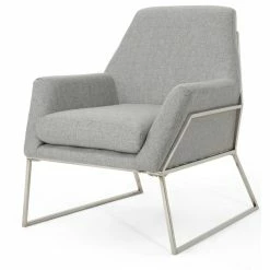 GDFStudio GDF Studio Zach Modern Fabric Armchair With Stainless Steel Frame, Gray