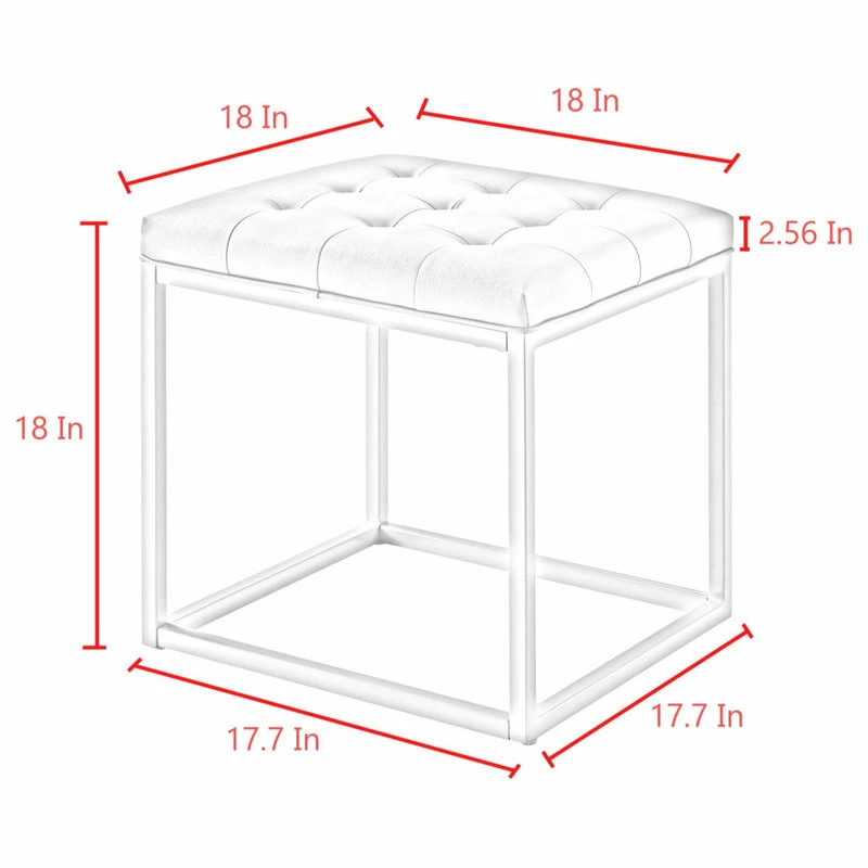 Inspired Home Teresa PU Leather Button Tufted Metal Frame Cube Ottoman, Blue 9 Inspired Home Teresa PU Leather Button Tufted Metal Frame Cube Ottoman, Blue - Image 7