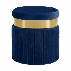Meridian Furniture Yasmine Velvet Ottoman/Stool, Navy