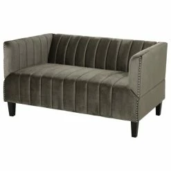 GDFStudio Judson Channel Stitch Velvet Settee, Gray/Dark Brown