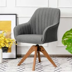 Costway Swivel Accent Chair Fabric Vanity Study Armchair W/Beech Wood Legs Gray -GDF sofa Shop f4e1d2b5007fe1a8 8001 w800 h800 b0 p0