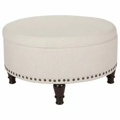 Office Star Products Augusta Round Storage Ottoman, Linen