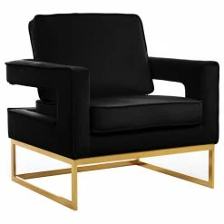 Meridian Furniture Noah Velvet Accent Chair, Black, Gold Base