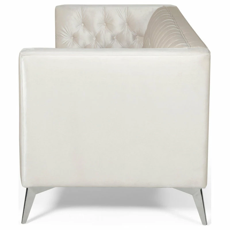 GDFStudio Roxanne Tufted Velvet 3 Seat Sofa, Beige/Silver 9 GDFStudio Roxanne Tufted Velvet 3 Seat Sofa, Beige/Silver - Image 7