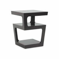 Baxton Studio Clara Black Modern End Table With 3, Tiered Glass Shelves