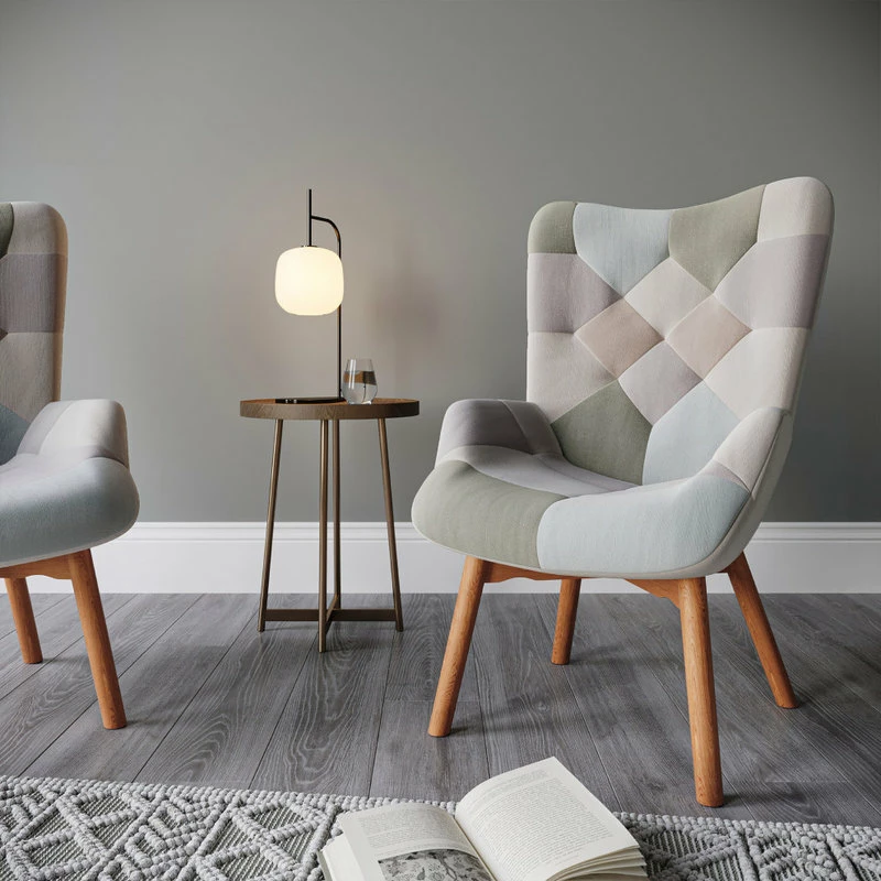 Belleze Paramount Accent Chair Multicolor Patchwork Linen Tufted Arm Chair, Patchwork A 4 Belleze Paramount Accent Chair Multicolor Patchwork Linen Tufted Arm Chair, Patchwork A - Image 2