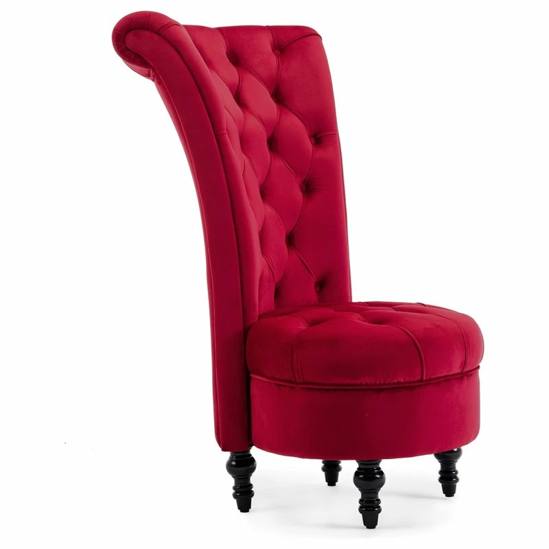 Belleze Royal High Back Velvet Tufted Ottoman Chair, Red 5 Belleze Royal High Back Velvet Tufted Ottoman Chair, Red - Image 3
