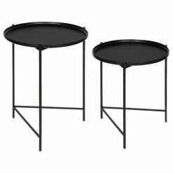 Uniek Kate And Laurel 2-Piece Ulani Nested Round Metal End Table Set, Black