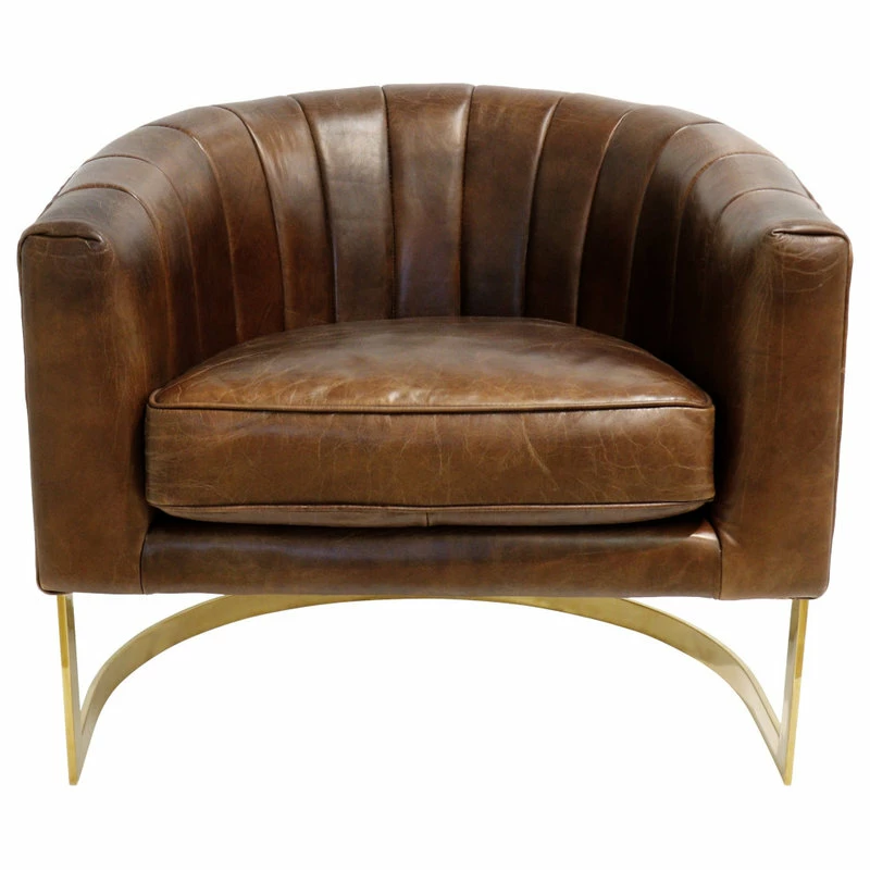 Pasargad Home Vicenza Barrel Leather Chair, Brown 4 Pasargad Home Vicenza Barrel Leather Chair, Brown - Image 2