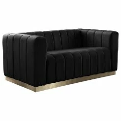 Meridian Furniture Marlon Velvet Loveseat With Brushed Gold Stainless Steel Base, Black