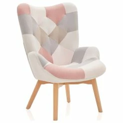 Belleze Paramount Accent Chair Multicolor Patchwork Linen Tufted Arm Chair, Patchwork B