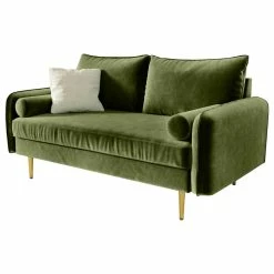 Coosy Home The Audrey I Velvet Round Arm Loveseat, Olive Green