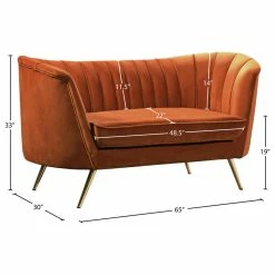Meridian Furniture Margo Cognac Velvet Loveseat, Cognac -GDF sofa Shop f9114079027414e2 6479 w800 h800 b1 p0