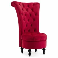 Belleze Royal High Back Velvet Tufted Ottoman Chair, Red