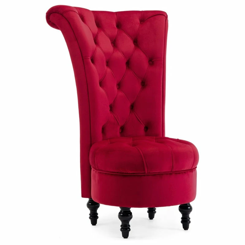 Belleze Royal High Back Velvet Tufted Ottoman Chair, Red 3 Belleze Royal High Back Velvet Tufted Ottoman Chair, Red