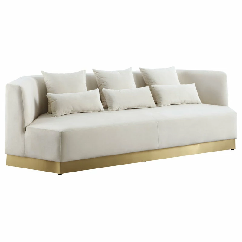 Meridian Furniture Marquis Velvet Sofa With Brushed Gold Stainless Steel Base, Cream 3 Meridian Furniture Marquis Velvet Sofa With Brushed Gold Stainless Steel Base, Cream