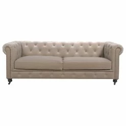 Jennifer Taylor Home Winston 91" Tufted Chesterfield Sofa, Mink Beige Performance Velvet