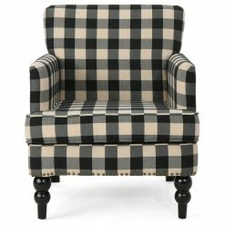 GDFStudio GDF Studio Eve Tufted Fabric Club Chair, Black Checkerboard/Dark Brown -GDF sofa Shop fa21602401b70a5f 1128 w800 h800 b1 p0