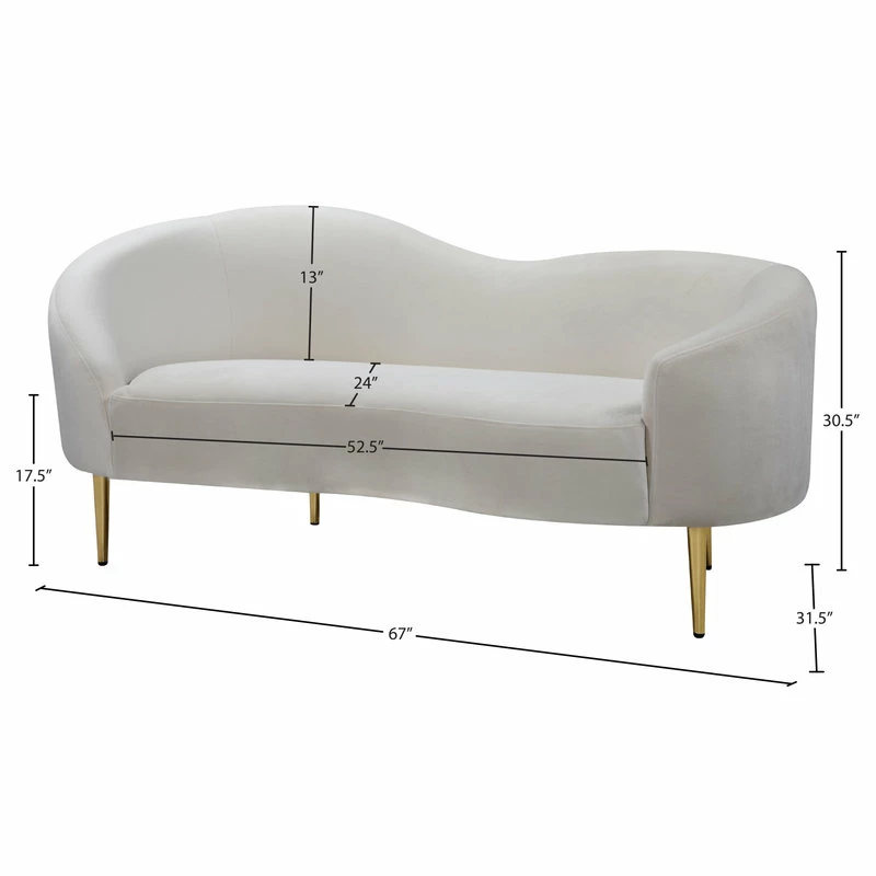 Meridian Furniture Ritz Velvet Loveseat, Cream 11 Meridian Furniture Ritz Velvet Loveseat, Cream - Image 9