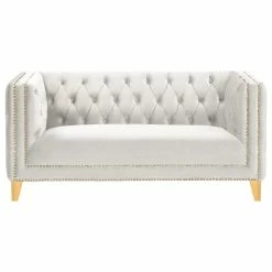 Meridian Furniture Michelle Fabric Upholstered Loveseat, Gold Iron Legs, Cream Velvet -GDF sofa Shop fab11cc002741286 8102 w800 h800 b1 p0
