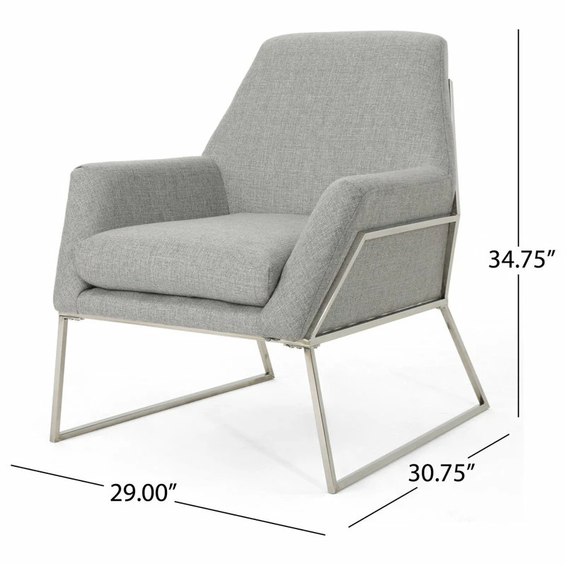 GDFStudio GDF Studio Zach Modern Fabric Armchair With Stainless Steel Frame, Gray 5 GDFStudio GDF Studio Zach Modern Fabric Armchair With Stainless Steel Frame, Gray - Image 3